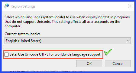 beta use unicode utf-8 for worldwide language support